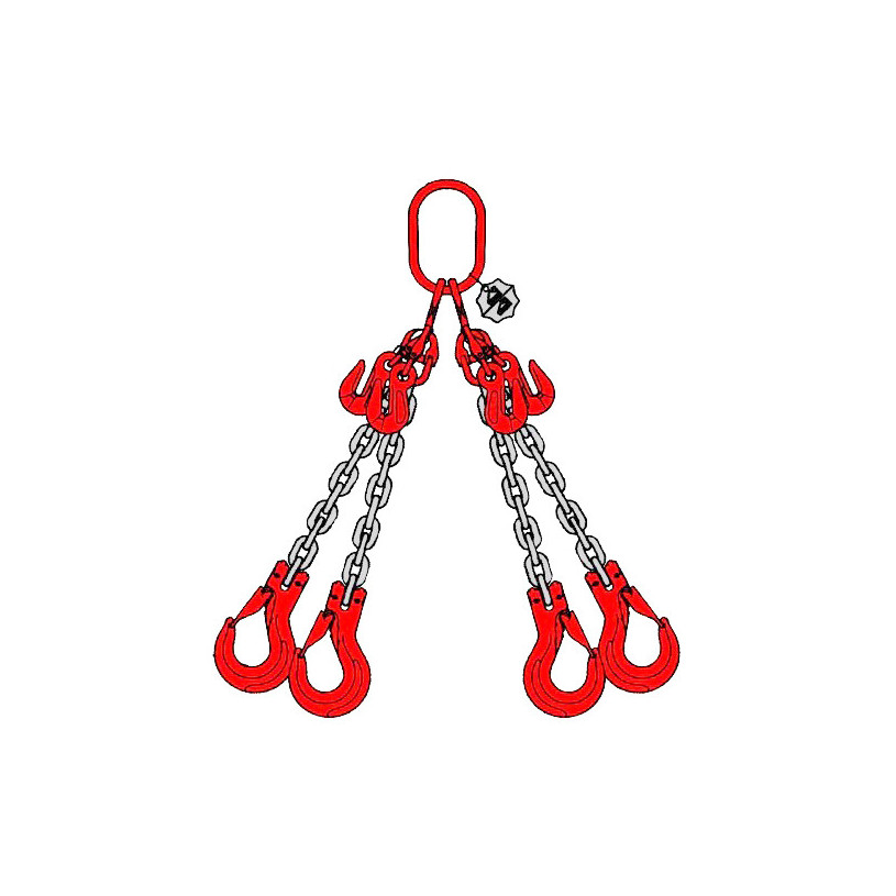 Elingue chaîne 4 brins réglables - Grade 80 - CMU 4.25T chaine Ø8 mm longueur 3 mètres - crochets à linguet forgé PEWAG ELINCL4B83M