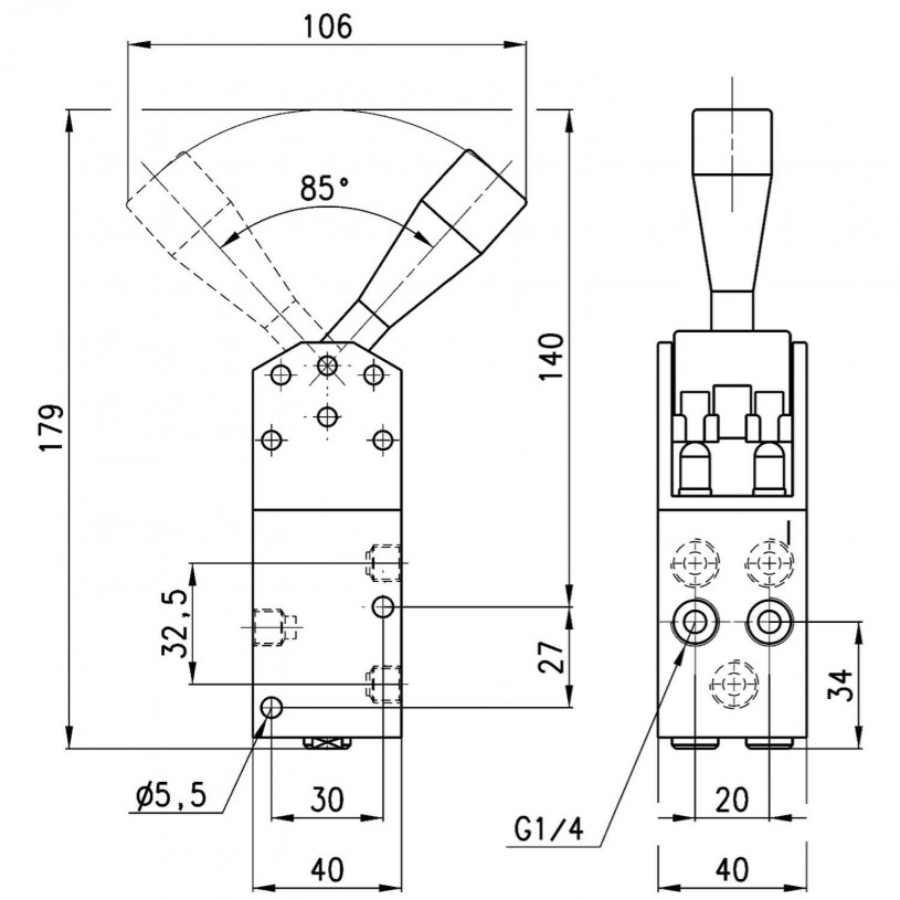 DISTRIBUTEUR 5/2 CDE MANUEL BISTABLE POSITION TENUE - G1/4 - 154.900 CAMOZZI DISTL14521