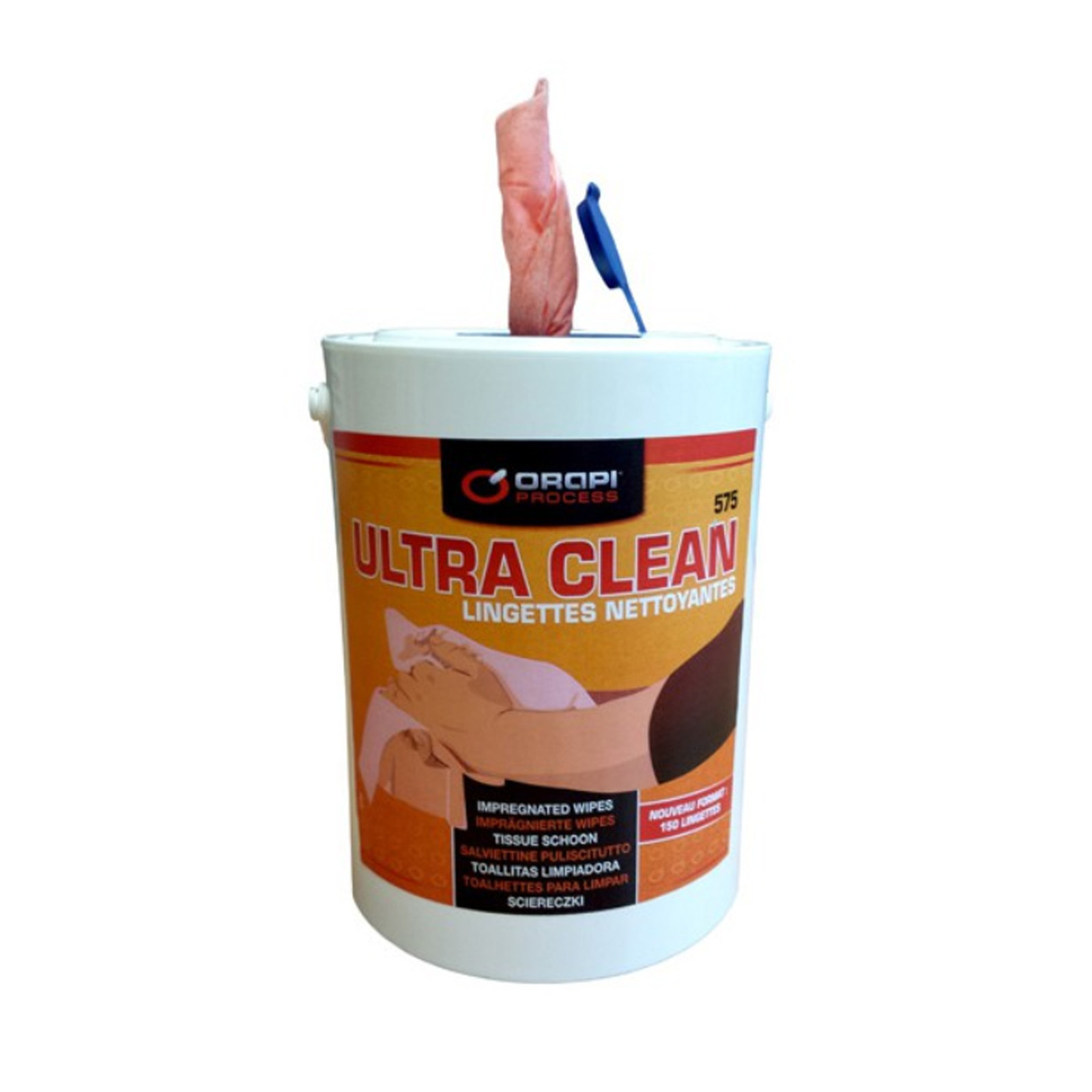 Seau 150 lingettes ultra clean pour usage sans eau - orapi  5575S10
