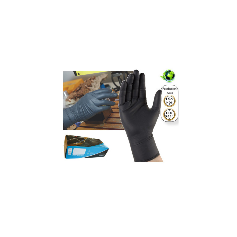 Boite de 100 gants nitrile noir ep 0,16 à usage unique Taille 8/9 (L)