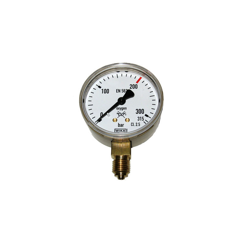 Manomètre oxygène Ø 50 mm pied vertical 1/4' 0 à 315 bar CHARLEDAVE MANO50315OX