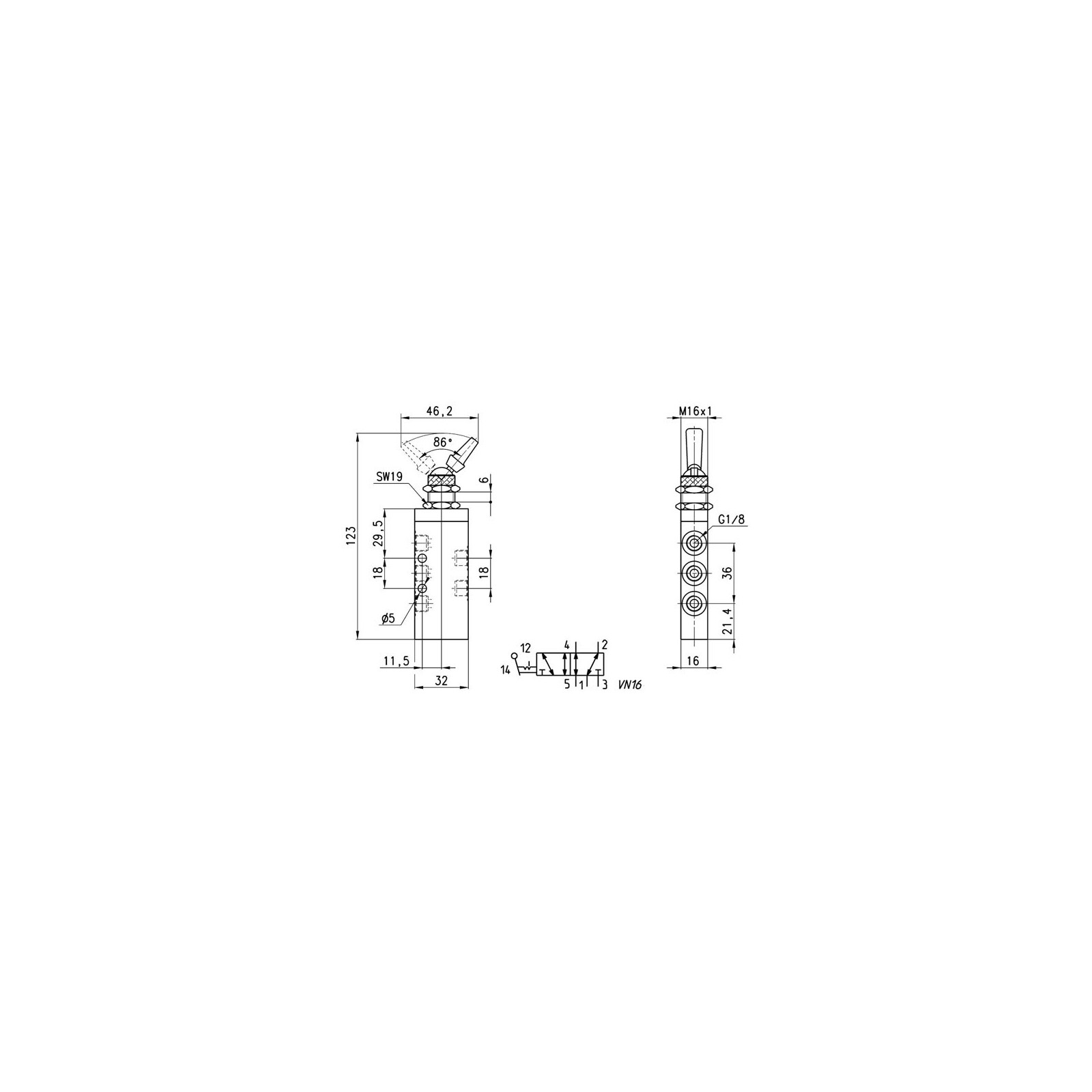 Distributeur 5/2 compact levier bistable - G1/8 - 358-990