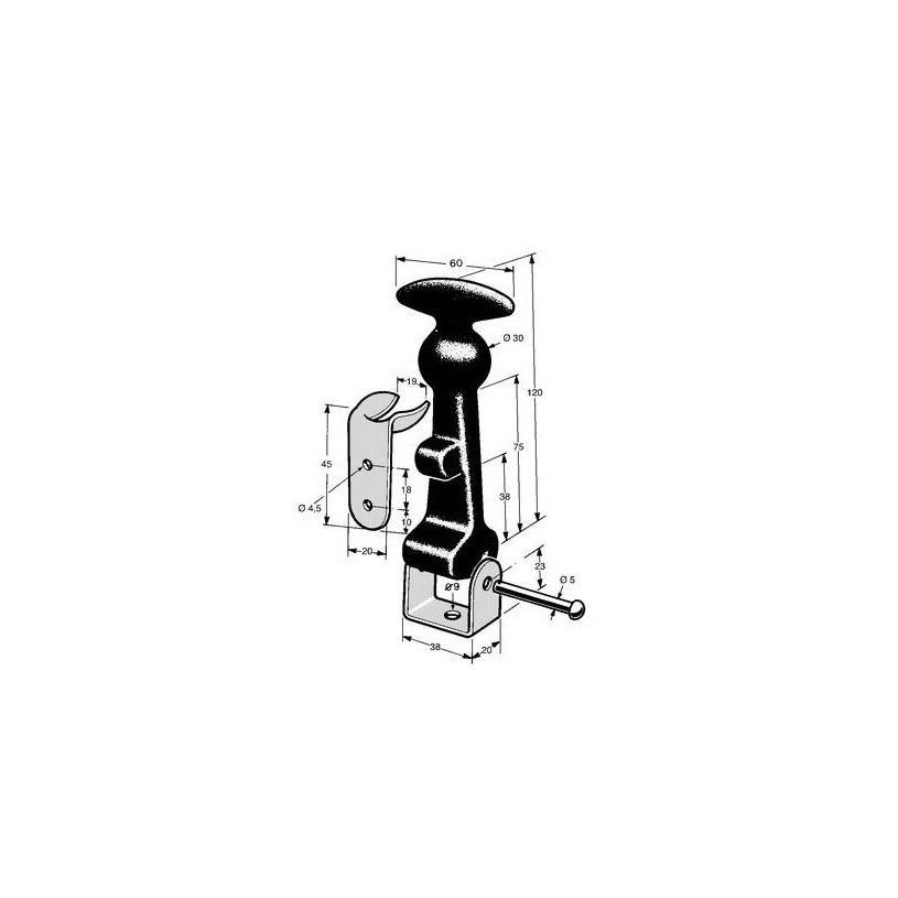 Fermeture attache capot caoutchouc longueur 120 MM PROMECA