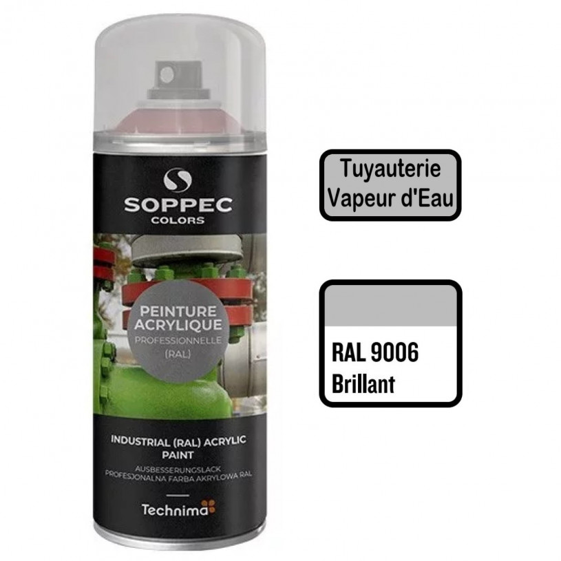 Peinture Acrylique Aérosol 520 ML Gris 9006 - Vapeur d'Eau SOPPEC AEROPG9006FLU