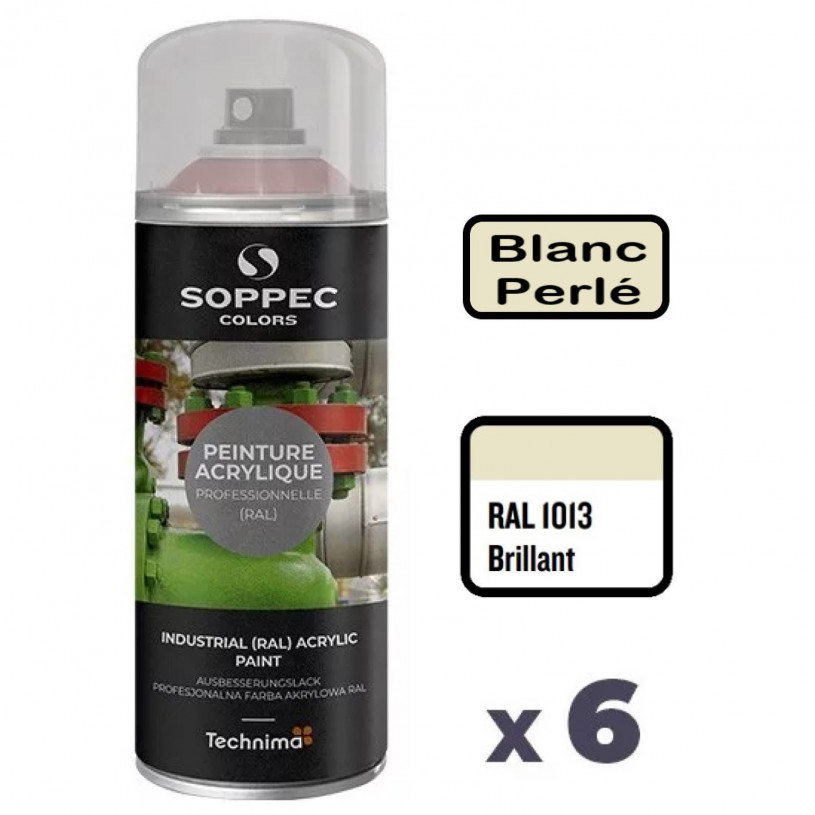 6 Peintures Acryliques Aérosol 520 ML Blanc Perlé - 1013 SOPPEC