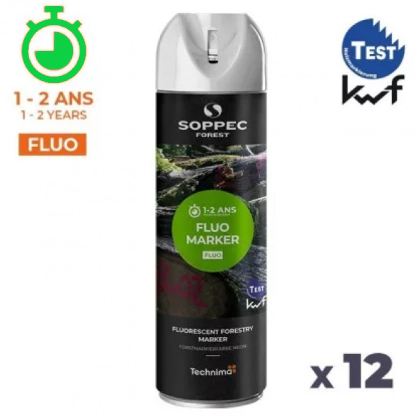 12 Traceurs Forestiers Aérosol 650ML - Durée Maxi 2 Ans Blanc SOPPEC AEROPFO-BLC