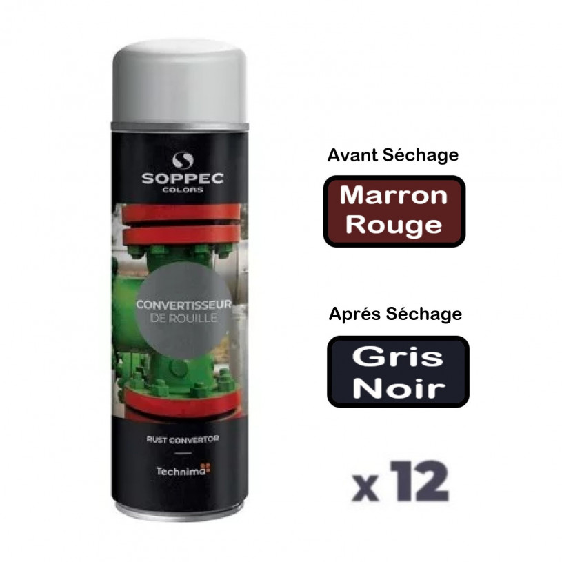 12 Convertisseurs de Rouille + Apprêt Aérosol 650ML - Brun SOPPEC