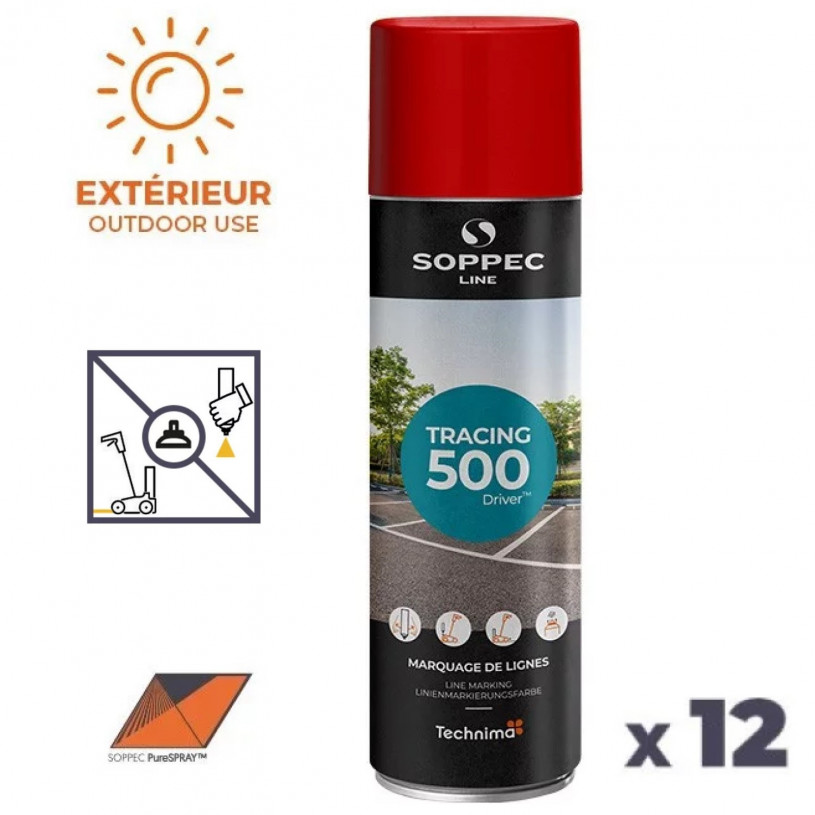 12 Traceurs de Lignes Aérosol 650ML - Intérieur/Extérieur Rouge SOPPEC AEROPLIG-RGE500