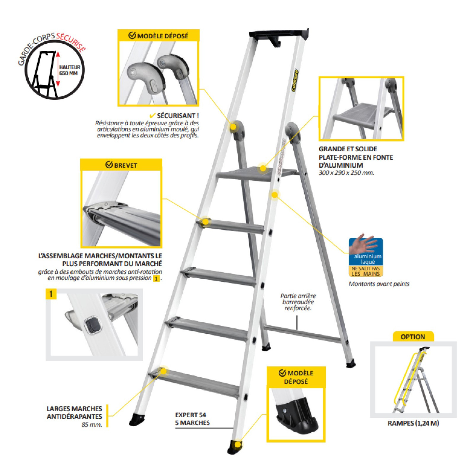 Escabeau aluminium Série Expert 54 - CENTAURE 3 Marches + Tablette