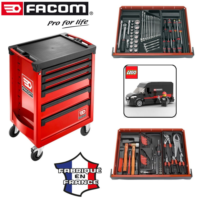 Pack Outillage FACOM Edition LEGO® ROLL.V5LEGPF (Servante + Outils) : - 1 Servante (ROLL.6M3APF) + 6 Modules (CM.V5PF) + Camion LEGO® FACOM