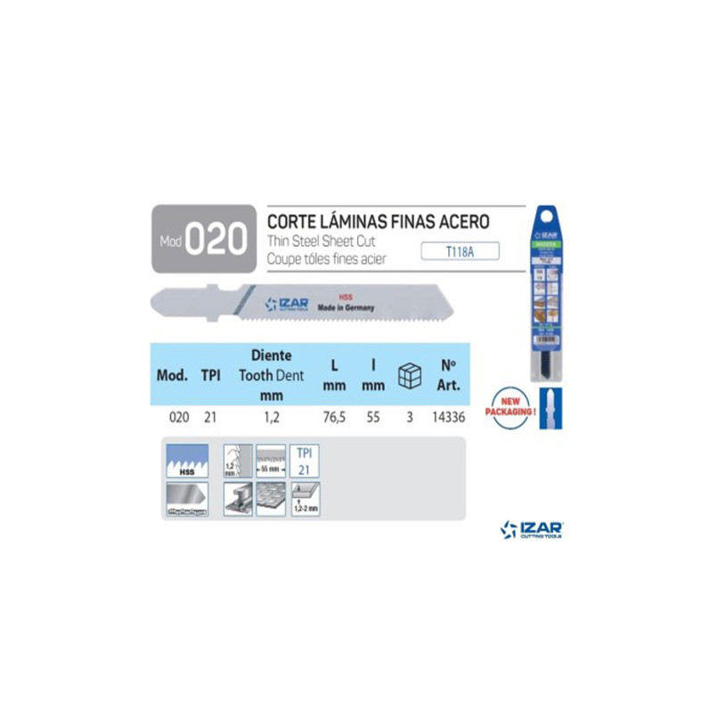 LAME SCIE Sauteuse Acier - Etui de 3 Lg 55 MM - Capacité : 1 > 3 MM IZAR TOOLS