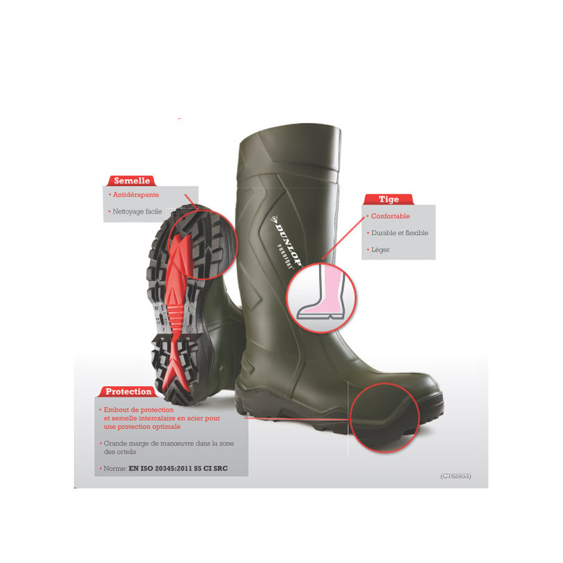 Botte de sécurité PU verte PUROFORT+ S5 36 Dunlop