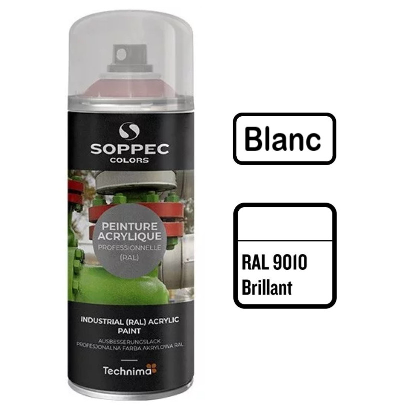Peinture Acrylique Aérosol 520 ML Blanc Brillant - 9010 SOPPEC AEROPB9010BRI