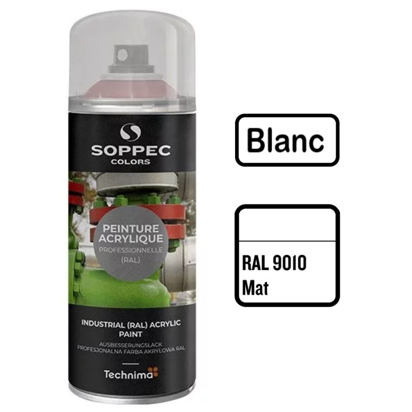 Peinture Acrylique Aérosol 520 ML Blanc Mat - 9010 SOPPEC AEROPB9010MAT