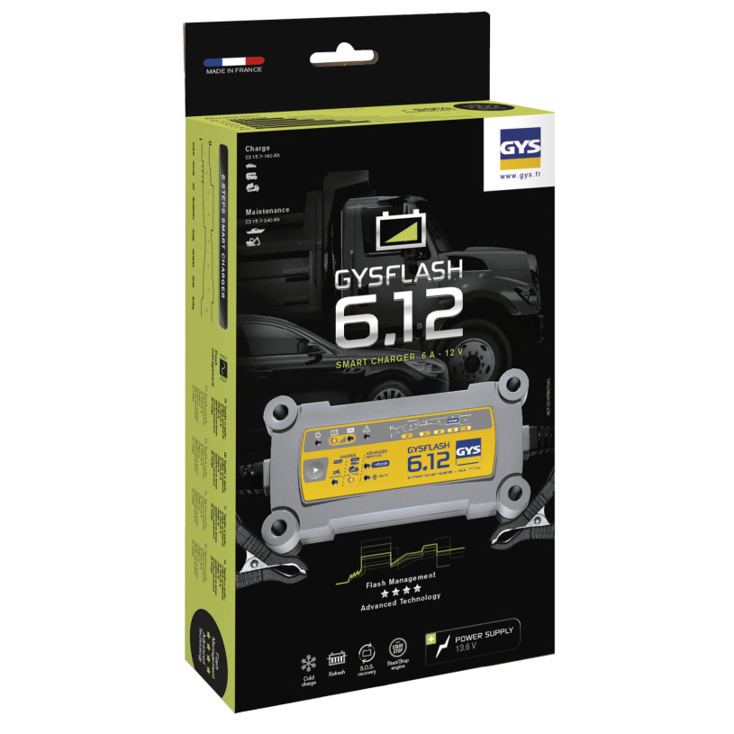 Chargeur Batterie 12 Volts Inverter Automatique Monophasé GYS® - Capacité : 1,2>170Ah - GYSFLASH 6.12 GYS CHARGYSF612