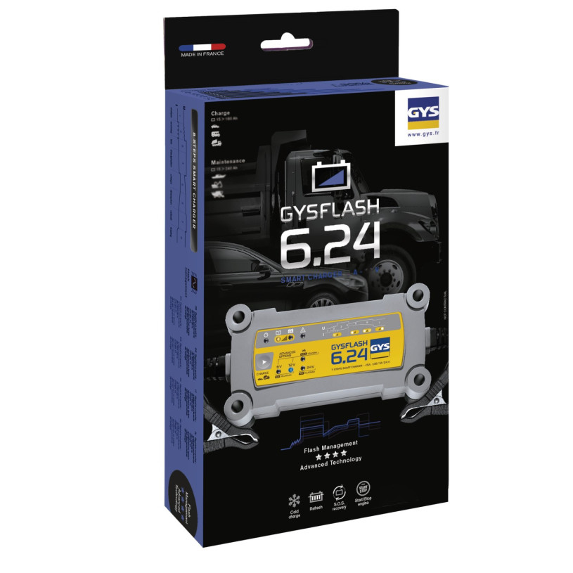 Chargeur Batterie 12 Volts Inverter Automatique Monophasé GYS® - Capacité : 1,2>170Ah - GYSFLASH 6.24 GYS CHARGYSF624