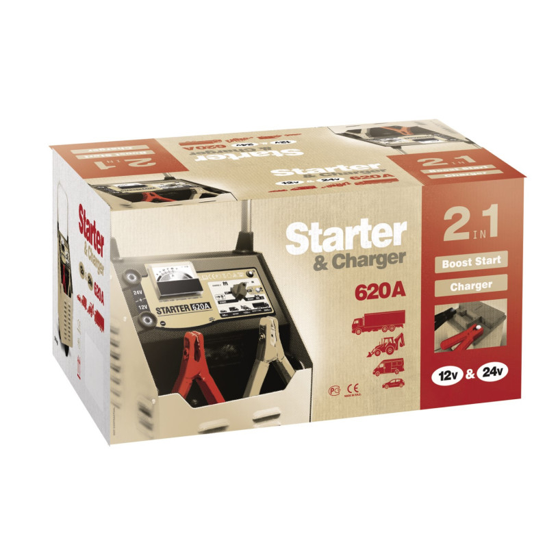 Chargeur Démarreur Batterie 12/24V Tradidtionnel Monophasé GYS® - Capacité : 20>1350Ah (Charge) - 620A (Start Manuel) - NEOSTART 620