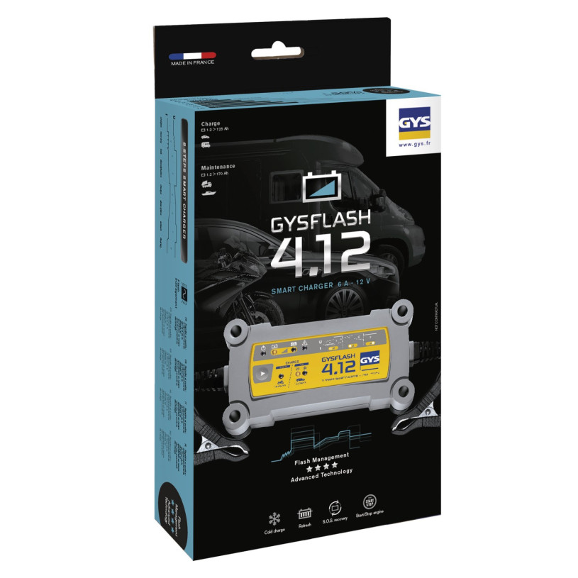 Chargeur Batterie 12 Volts Inverter Automatique Monophasé GYS® - Capacité : 1,2>130Ah - GYSFLASH 4.12 GYS