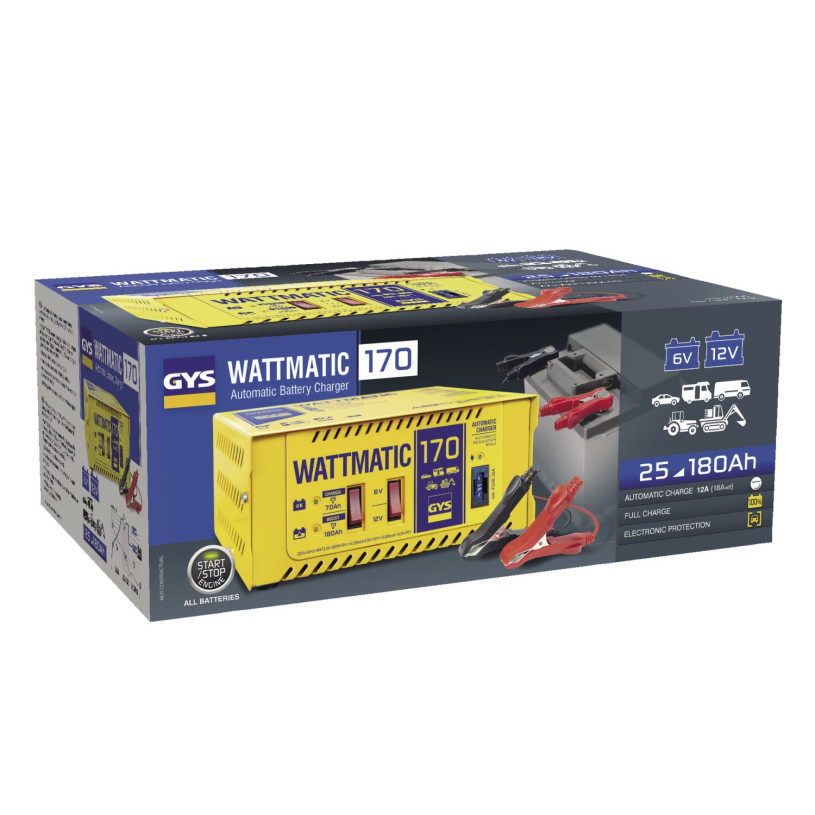 Chargeur Batterie 6/12 Volts Traditionnel Auto Monophasé GYS® - Capacité : 25>180Ah - WATTMATIC® 170 GYS CHARGYSW170