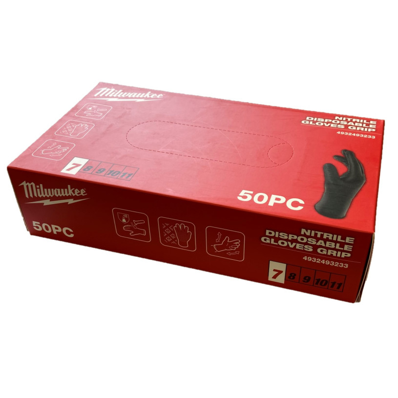 Gants Nitrile Jetable Milwaukee® Spécial Mécanique - Taille 7 (S) - Boîte Distributrice 50 Paires MILWAUKEE