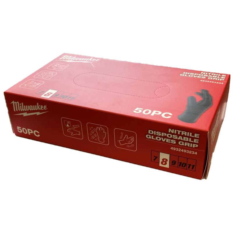 Gants Nitrile Jetable Milwaukee® Spécial Mécanique - Taille 8 (M) - Boîte Distributrice 50 Paires MILWAUKEE GANTNJMW4932493234