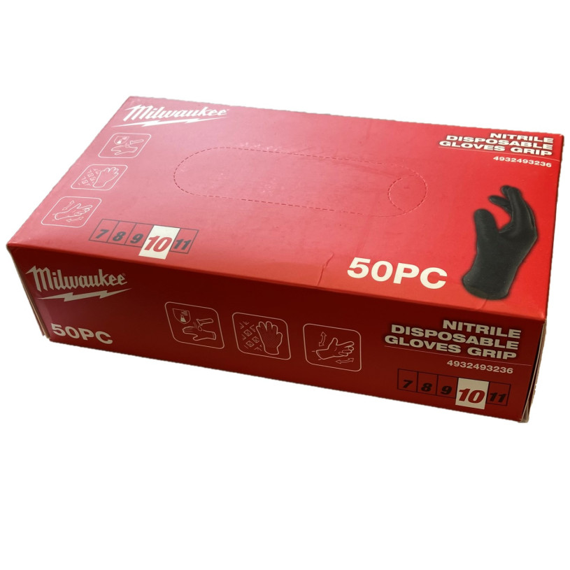 Gants Nitrile Jetable Milwaukee® Spécial Mécanique - Taille 10 (XL) - Boîte Distributrice 50 Paires MILWAUKEE GANTNJMW4932493236