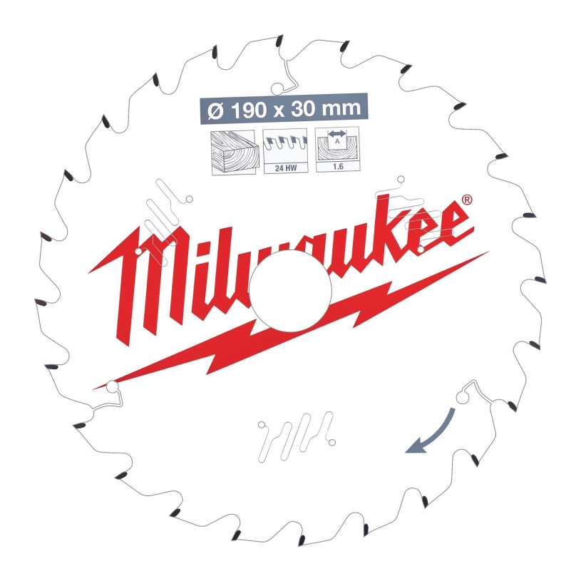 Lame Scie Circulaire Bois Milwaukee® - Ø 190X30 MM - 24 Dents MILWAUKEE LAMESCCMW493247130