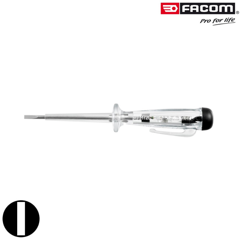 Tournevis Plat Testeur Basse Tension avec Agrafe FACOM® - 110>250 Volts - Lame 65MM AV.HT2C FACOM FAVHT2C