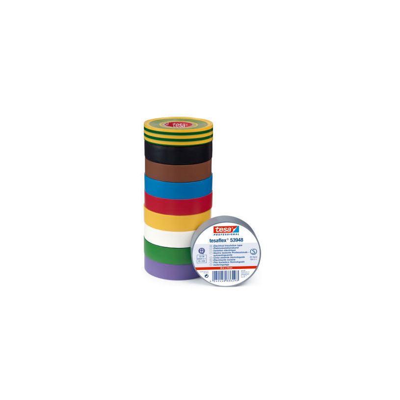 10 Rubans CHATERTONE PVC Electricien - Largeur 15MM en 10 ML - 2 Noirs / 8 Couleurs TESA ADHEREPC