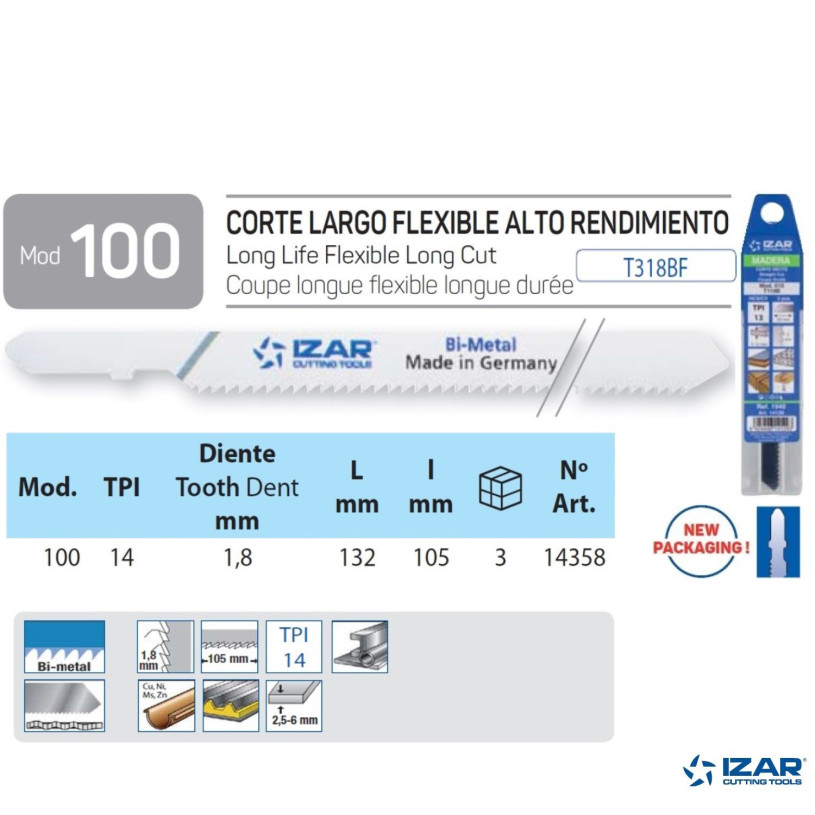 LAME SCIE Sauteuse Acier - Etui de 3 Lg 105 MM - Capacité : 2 > 6 MM IZAR TOOLS LAMSSTAC-T318BF-3