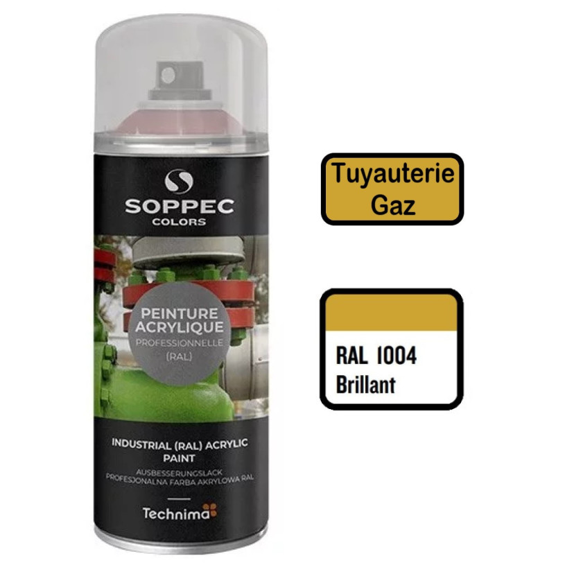 Peinture Acrylique Aérosol 520 ML Jaune Canalisation Gaz - 1004 SOPPEC AEROPJ1004FLU