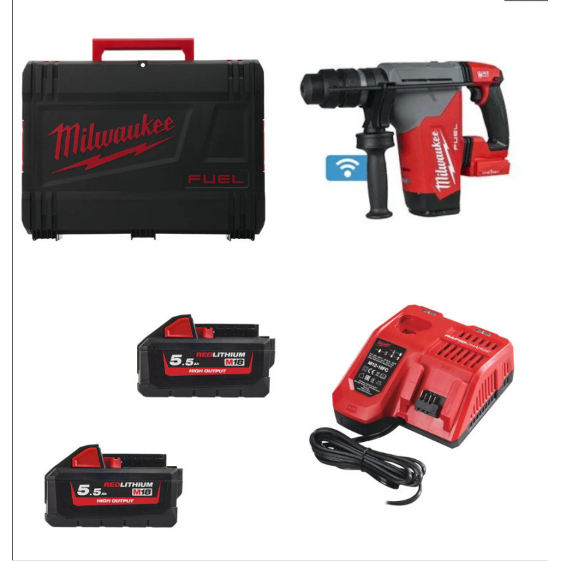 Perfo-Burineur ONE-KEY Milwaukee® 18 V SDS-Plus - 5 Joules + HD Box - 2 Batteries 18V/5,5Ah + Chargeur - M18 FHPX-552X MILWAUKEE MILW18ONEFHPX-552X