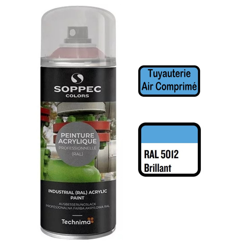 Peinture Acrylique Aérosol 520 ML Bleu 5012 - Air Comprimé SOPPEC AEROPB5012FLU