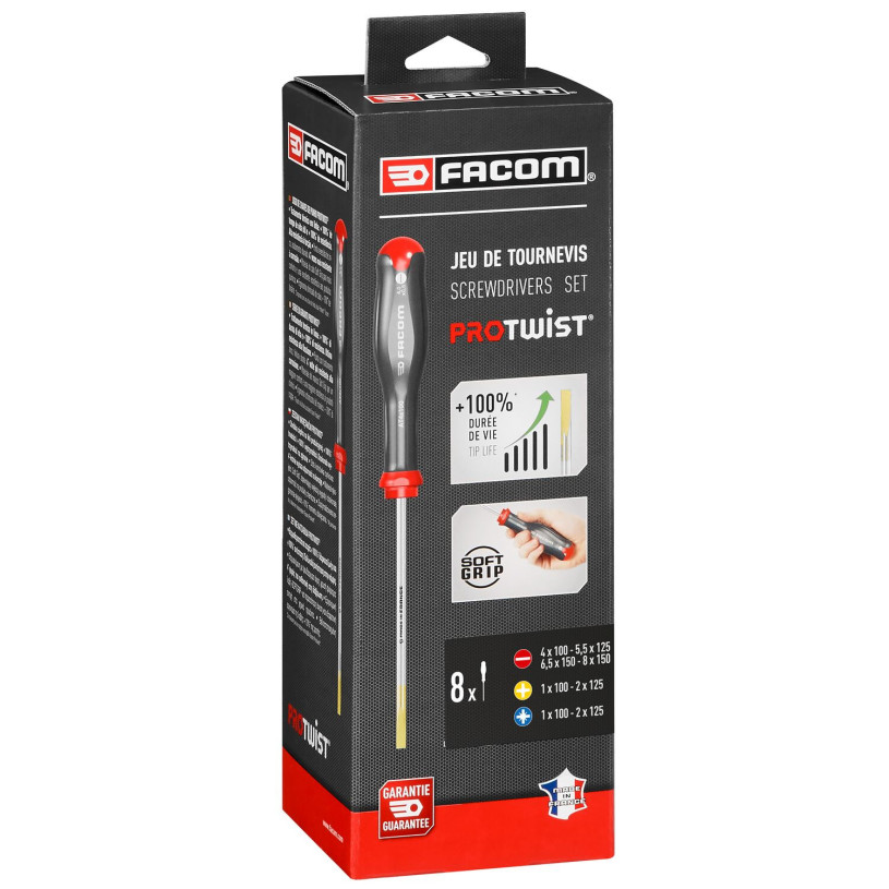 Jeu Tournevis FACOM PROTWIST® - 8 Pièces (4 Plats/2PH/2PZ) - AT.J8PB FACOM