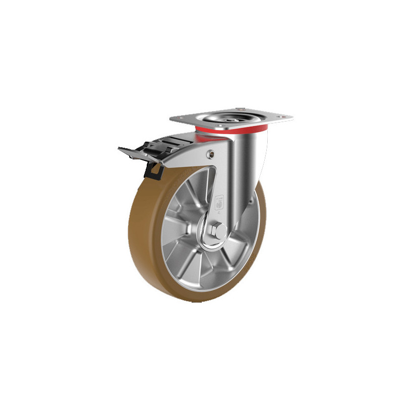 Roulette bandage polyurethane - monture pivotante freinee - Ø100 MM - CMU : 200 Kg PROMECA