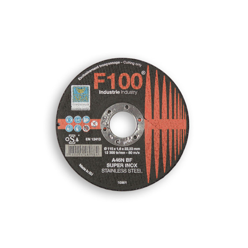 Disque à tronçonner - inox ou acier Alésage Ø 22,2 mm - Ø 115 x 1,6 mm SEA