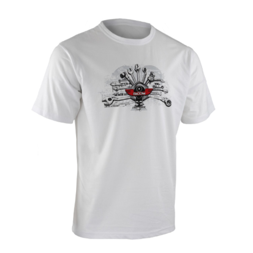 Tee-Shirt 100% Coton Manche Courte Facom® Blanc Illustré - WHEEL - Taille XL (48/50-5) FACOM