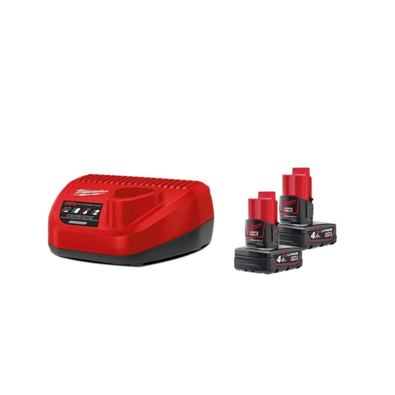 Batterie Lithium Milwaukee® 12 V - 4,0 Ah - M12 B4 - Pack 2 Batteries + Chargeur - M12 NRG-402 MILWAUKEE MILW12NRG-402