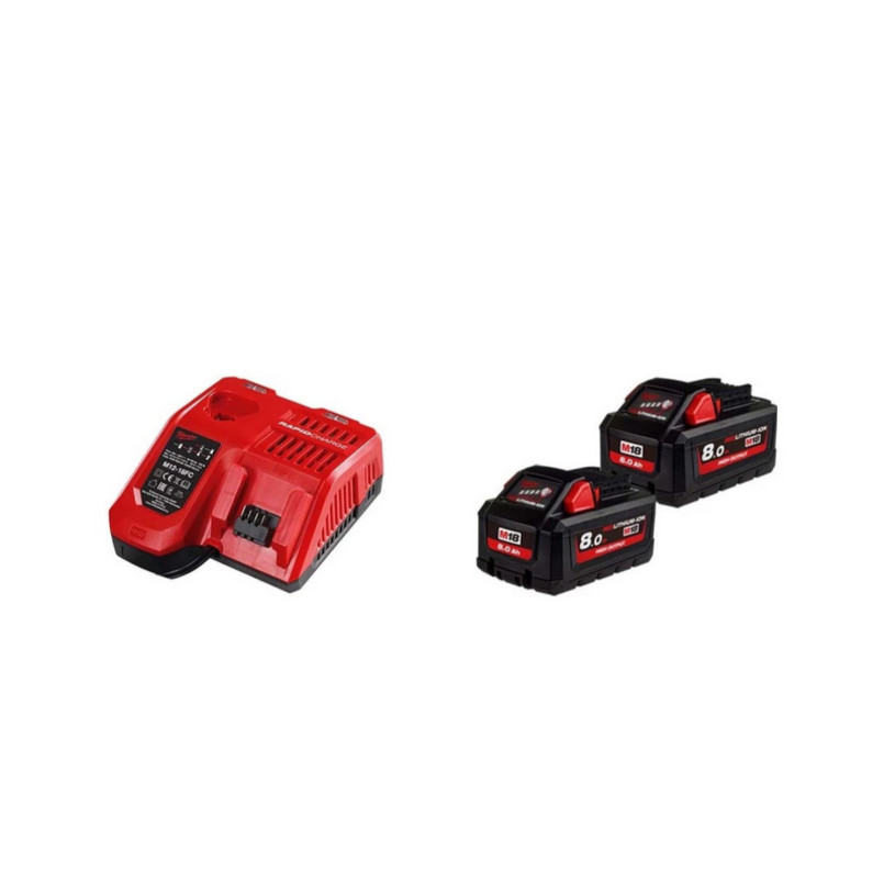 Batterie Lithium HIGH OUTPUT Milwaukee® 18 V - 8,0 Ah - Pack 2 Batteries + Chargeur - M18 NRG-802 MILWAUKEE MILW18HNRG-802