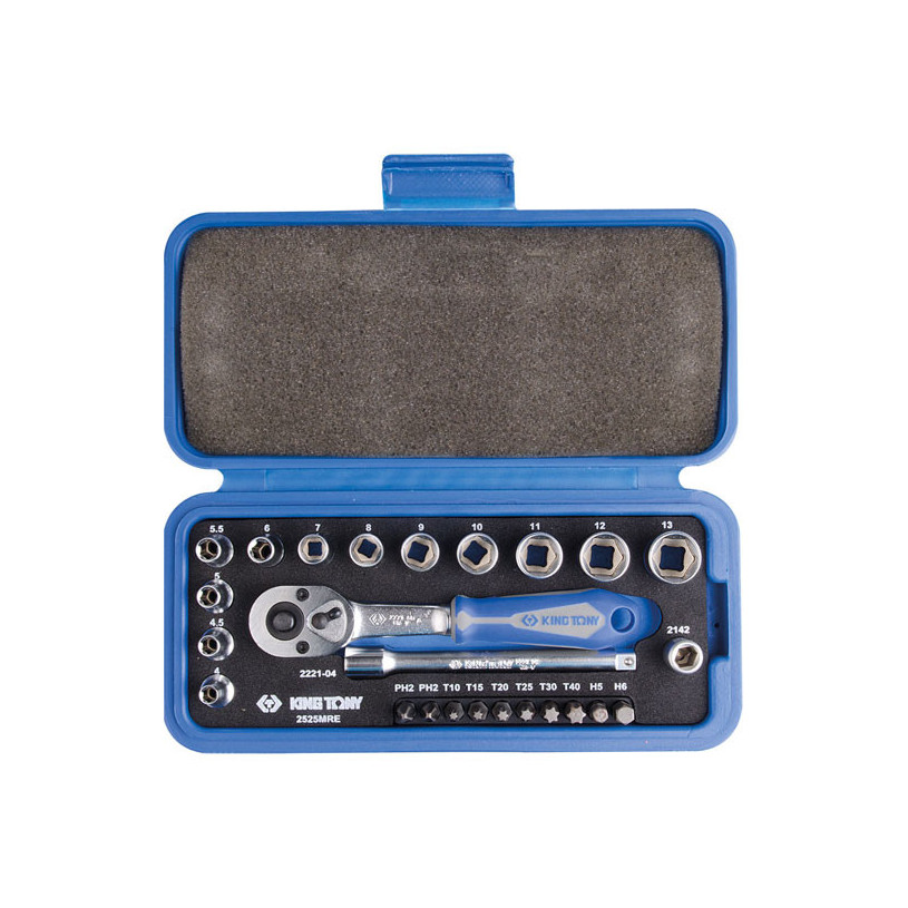 Coffret Plastic Douilles ¼'' 6 Pans (4 à 13) - 25 Pièces -King Tony KING TONY