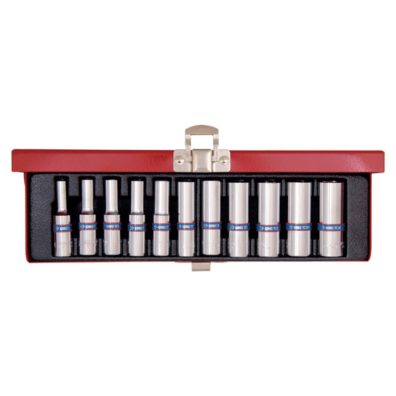 Coffret Métal Douille ¼" 6 Pans (4>13) - 11 Pcs - KING TONY 2511MR KING TONY