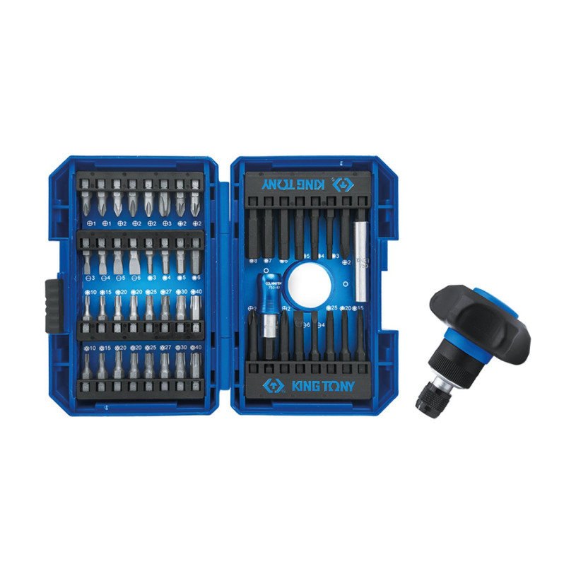 Coffret Embouts de Vissage 49 Pièces (Plat/PH/PZ/Tx/Hx) avec Cliquet KING TONY