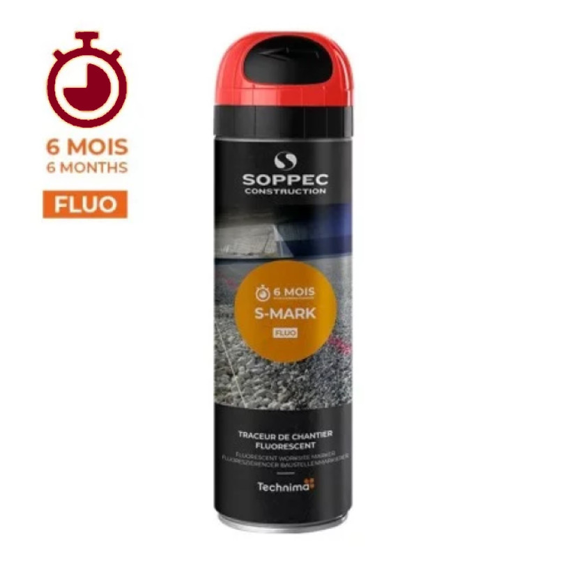 Traceur De Chantier Aérosol 650ML - Longue Durée Maxi 6 Mois Rouge Fluo SOPPEC AEROPTC-RGEFLUO