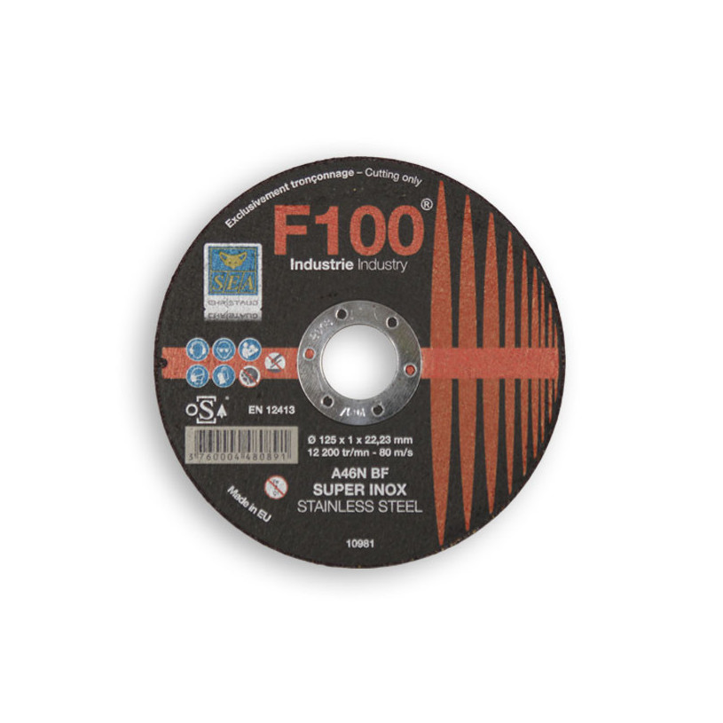 Disque à tronçonner - inox ou acier Alésage Ø 22,2 mm - Ø 125 x 1,0 mm SEA