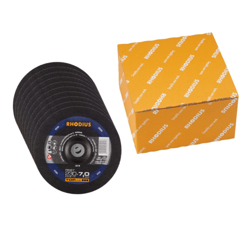 Disque à Meuler Moyeu Déporté - RS67 TOPLine® - Meuleuse Ø230 - Epaisseur 7,0 - Acier/Inox RHODIUS DISQAM230X7P