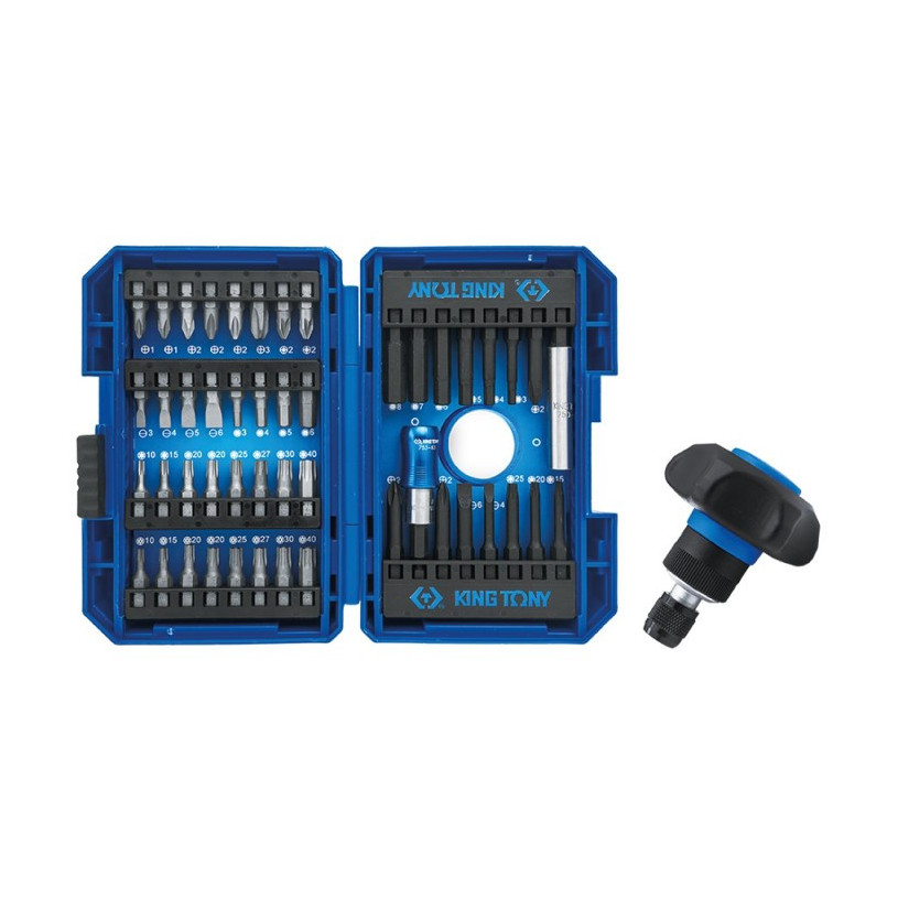 Coffret Embouts de Vissage 49 Pièces (Plat/PH/PZ/Tx/Hx) avec Cliquet KING TONY