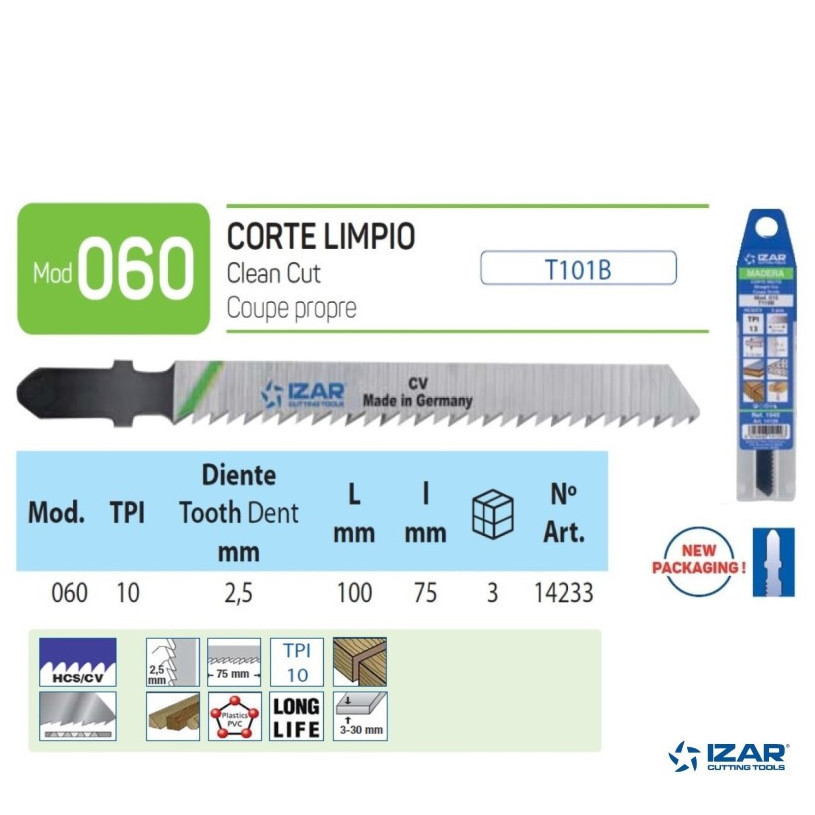 LAME SCIE Sauteuse Bois - Etui de 3 Lg 75 MM - Capacité : 3 > 30 MM IZAR TOOLS