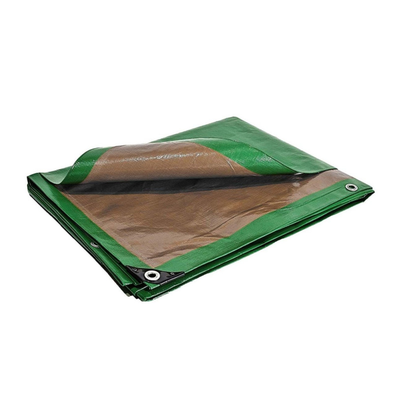 Bâche Polyéthylène Haute Densité Marron/Verte - Protection U.V. - 2X3 M - Oeillets (5X6) - 250Gr/M² PROMECA