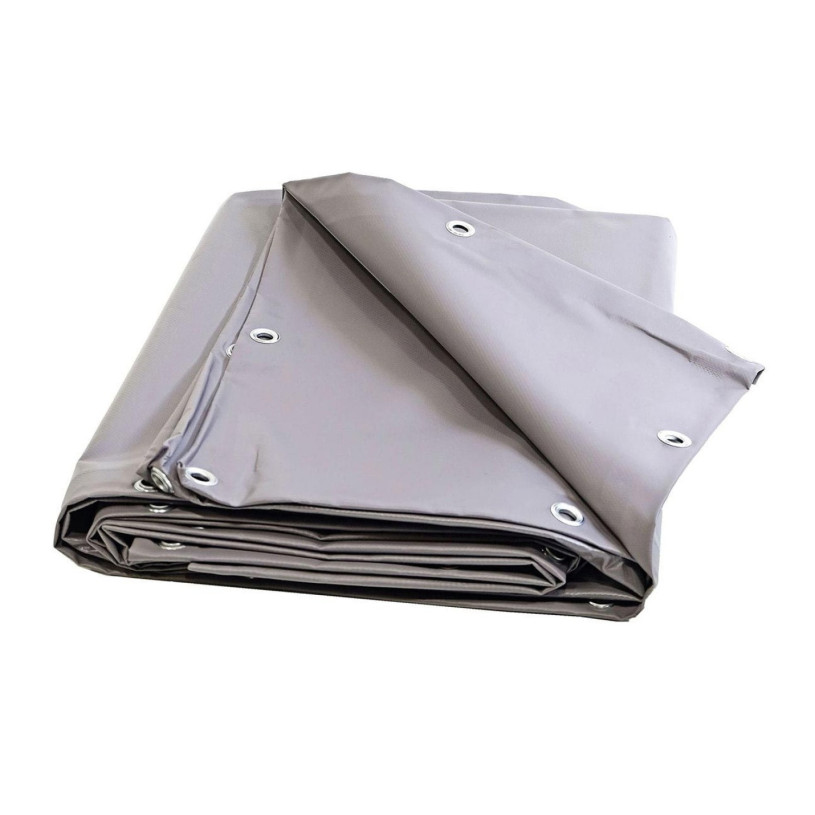 Bâche PVC Forte Densité Grise - Forte Résistance - 6X8 M - Oeillets (25X33) - 250Gr/M² PROMECA