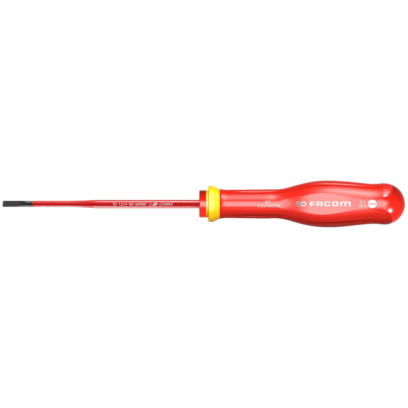 Tournevis Aminci "SLIM" Lame Isolée 1000 Volts FACOM PROTWIST® - Plat 3,5X0,6 - Lame 100MM - AT3.5X100TVE FACOM